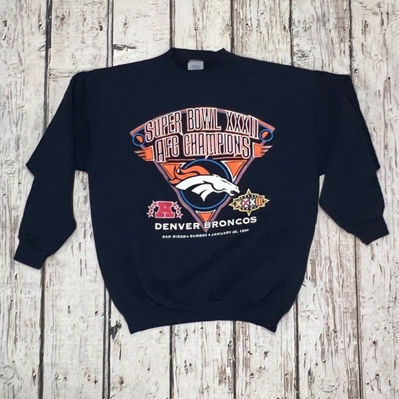 Denver Broncos Vintage 90s Super Bowl XXXII NFL Football Sweatshirt Pullover - Picture 1 of 5